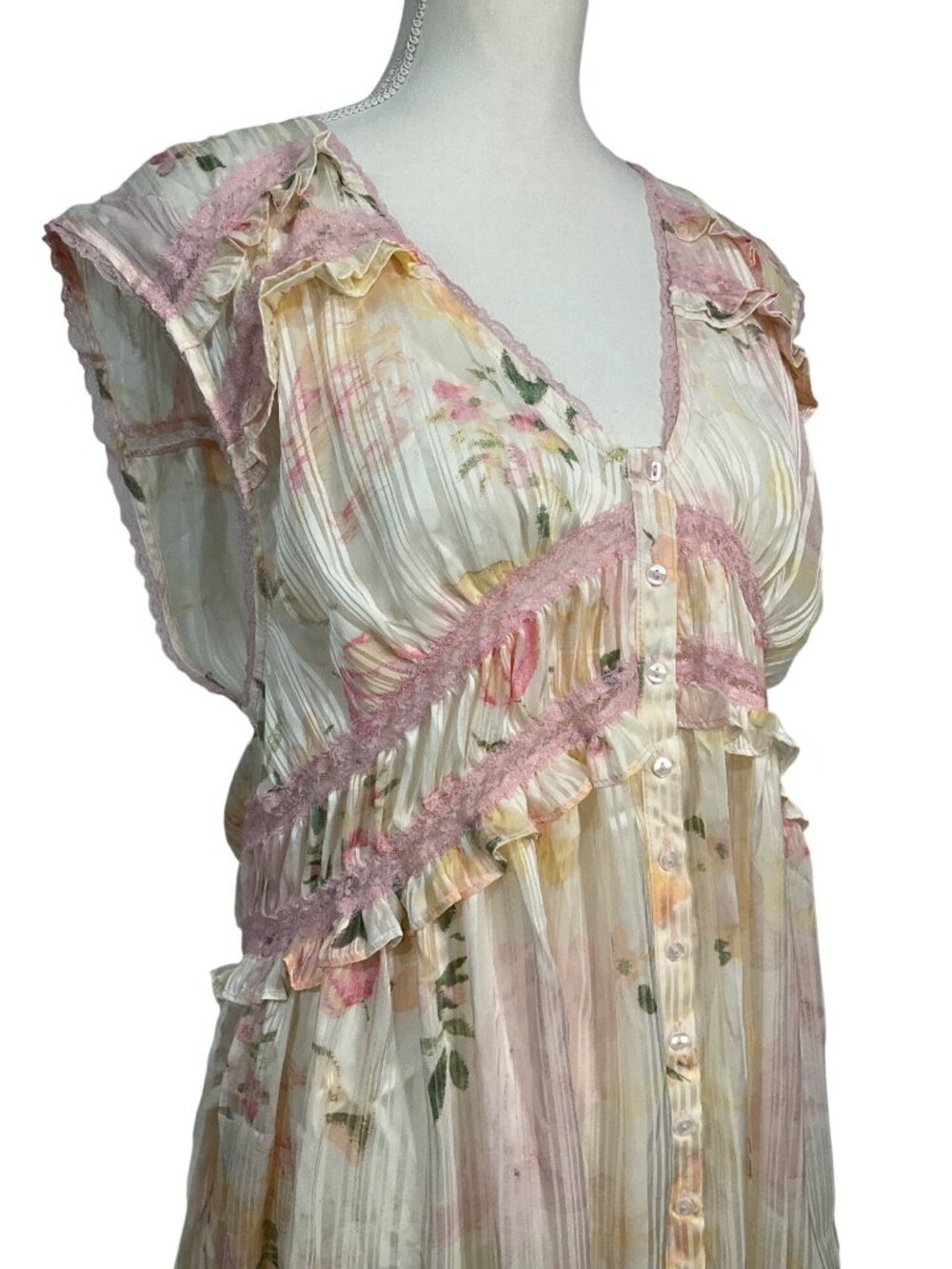 Free People Spring Fling Mini Dress in Tea Combo Medium New Womens Lace Boho - Picture 5 of 16